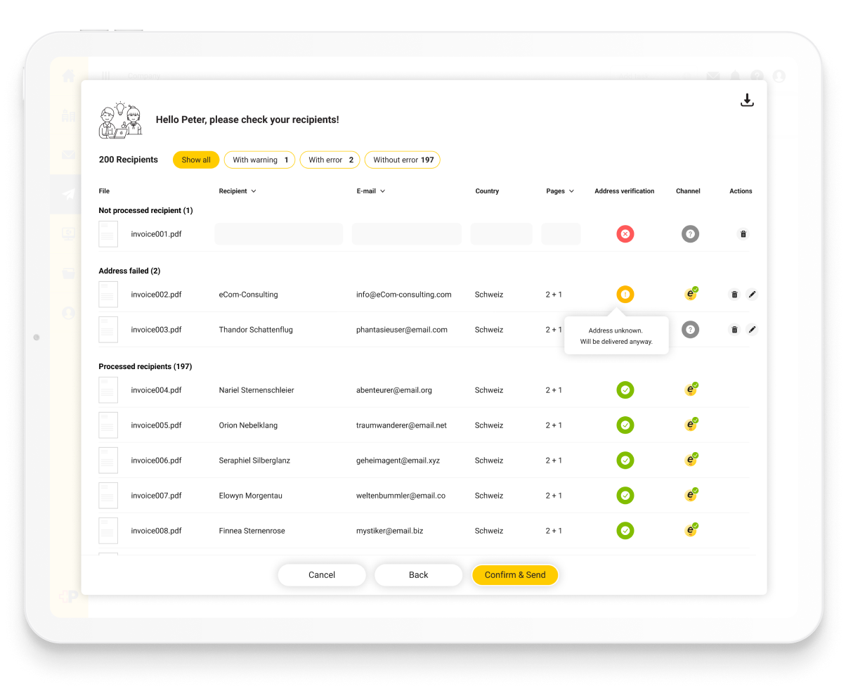 SmartSend delivery status screen
