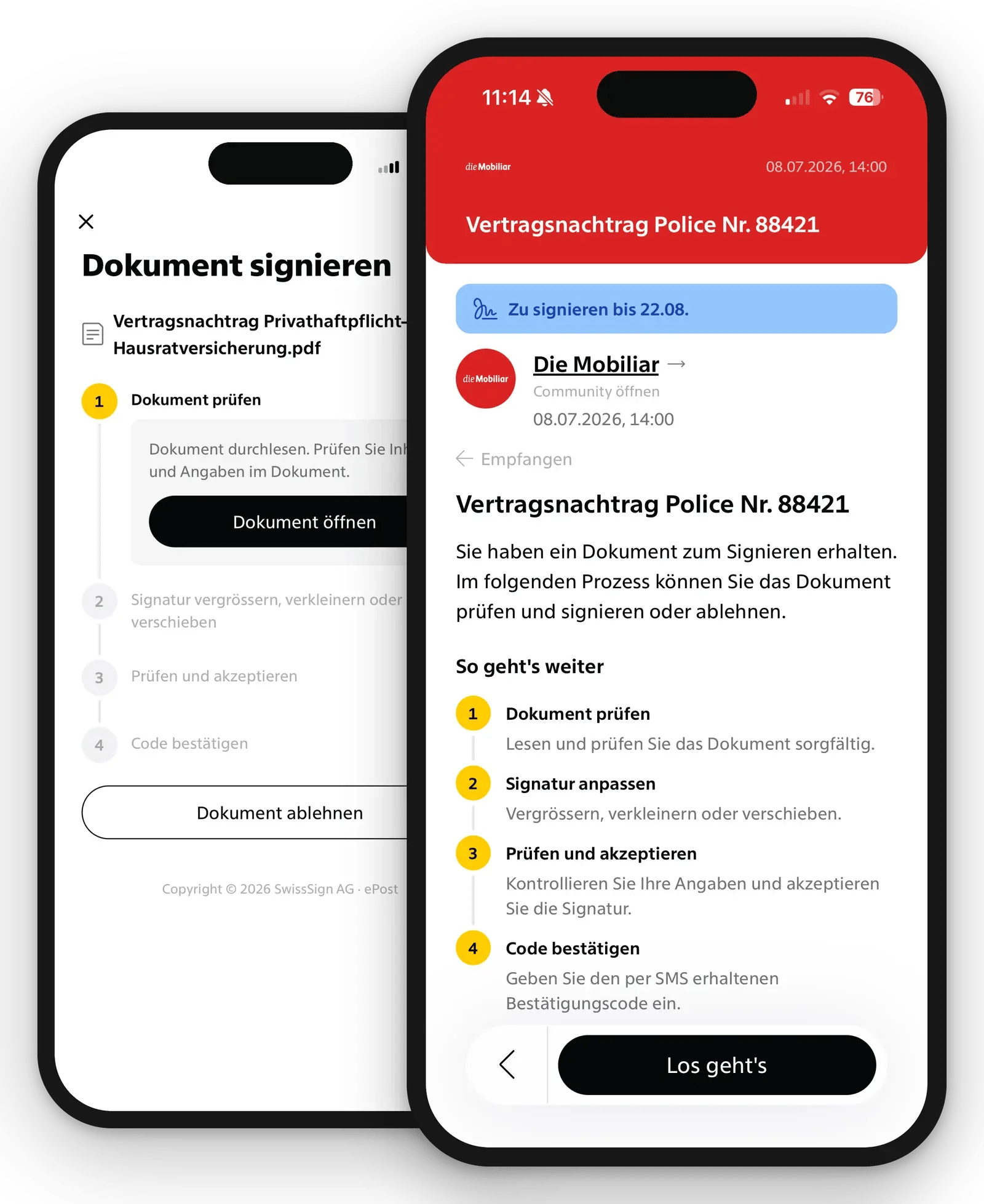 Elektronische Signatur in der Post-App